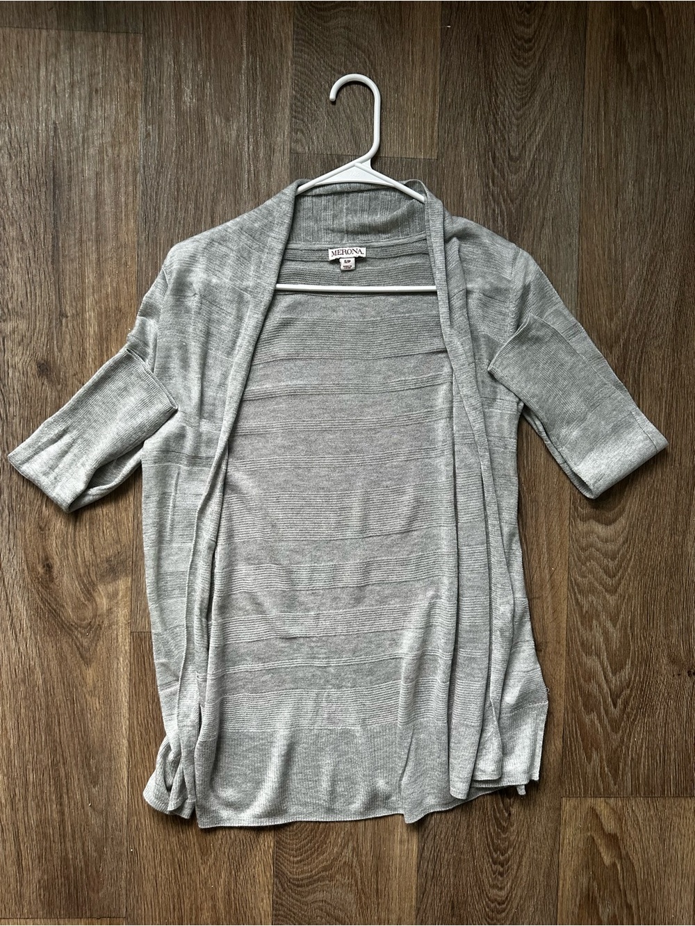 Merona Gray Short Sleeve Open Front Cardigan Sweater Size S Ribbed Knit